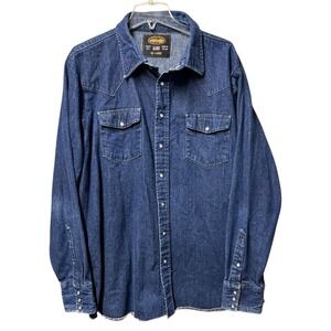 Vtg WHITEKNUCKLER BRAND HEAVY DUTY DENIM WESTERN SHIRT Pearl Snap 2XL USA Made